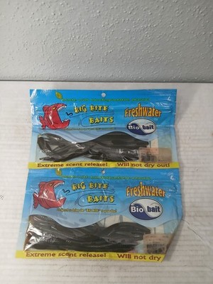 Big Bite Baits Biobait Freshwater 6'' Finesse Worm Green Pumpkin Lot of 2