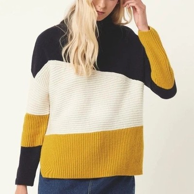 French Connection Colorblock Ribbed Roll Neck Sweater Women's Size Large NWT