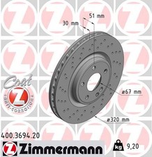 2x ZIMMERMANN Bremsscheibe COAT Z 400.3694.20 f&uuml;r GLA MERCEDES W242 X156 W246