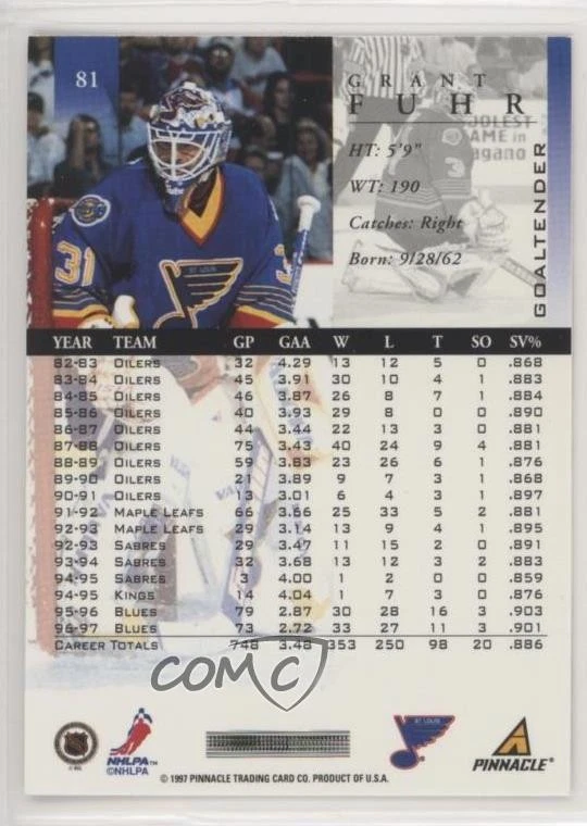 1997-98 Pinnacle Grant Fuhr #81 HOF - Image 2 of 2
