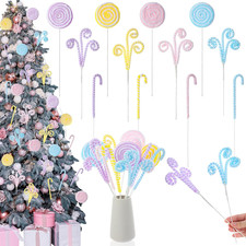 12 Pcs Christmas Tree Decorations Picks, 14 Inch Pastel Christmas Curly Candy Ca