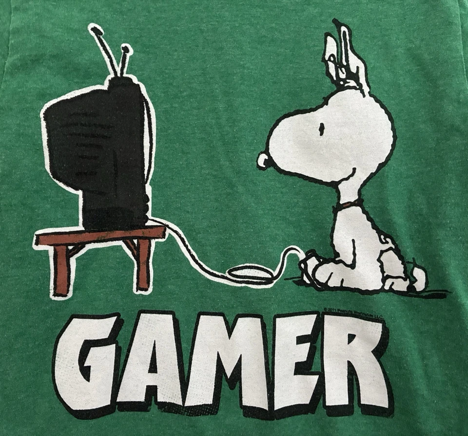 Linda Camisa Peanuts Niño Niño Snoopy Gamer Mezcla de Algodón 2 en 1 Manga Larga Verde XS Foto 2 de 4