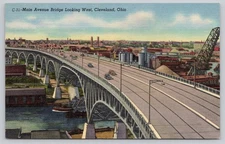 Vintage Linen Postcard Main Avenue Bridge Cleveland Ohio 1930s