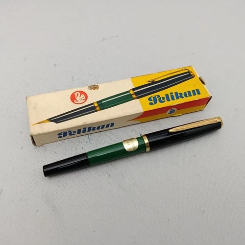 PELIKAN MK10 Green Black Piston Fountain Pen GP EF Nib Excellent Vintage Boxed