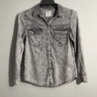 Denim & Co. Women Gray Stone Wash Snap Front Shirt Long Sleeve Top Size 10