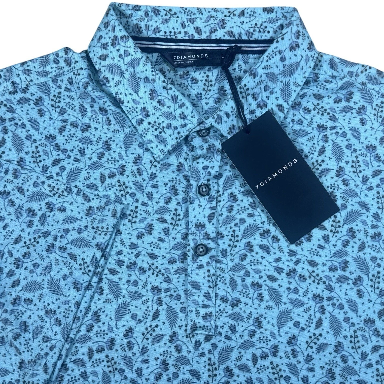 7Diamonds Men's Large Ace Performance Pima Polo Shirt Meridian Mint Paisley