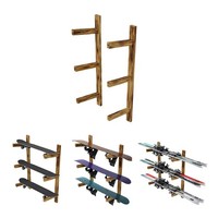 Qls Wandhalterung 100X5X29,5 Cm Holz Geflammt FüR 3 Ski Snowboards Skateboards