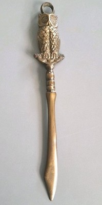 Vintage Messingguss Eule figuriert Brieföffner & Aufhänger Ring ~ 22 cm lang