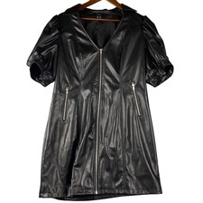 Forever 21+ Womens 1X Biker Dress Black Faux Leather Goth Industrial Edgy Club