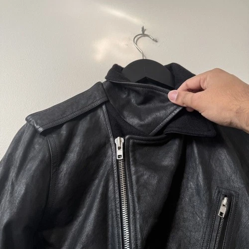 Rick Owens Stooges Leather Biker Jacket Cashmere Lining Black Sz IT 50 Italy image 10