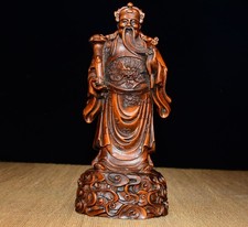 Statue Wooden God Of Wealth Chinese Figurine Symbolizing Prosperity Ornament