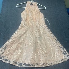 Lulus Women's Dress Size S Pink Sequin Halter Fit & Flare Open Back Party MB