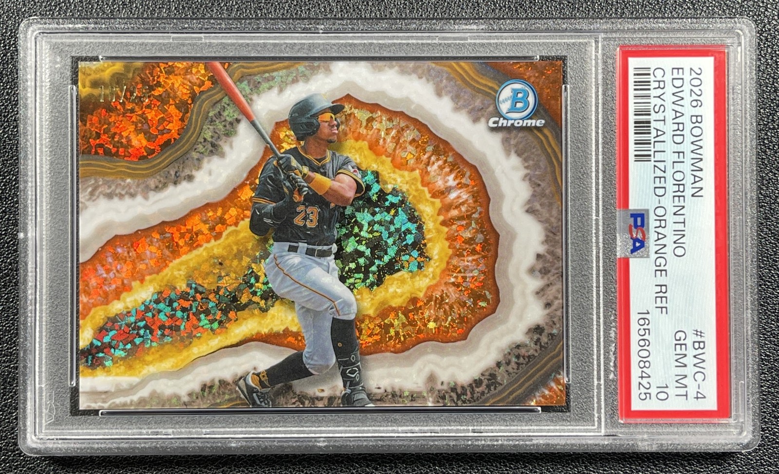 EDWARD FLORENTINO PSA 10 2026 BOWMAN CHROME #BWC-4 CRYSTALLIZED ORANGE REF 16/25 view 1