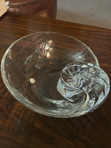 STEUBEN GLASS HAND BLOWN 2005 CRYSTAL NAUTILUS BOWL BY TAF LEBEL SCHAEFER,SIGNED