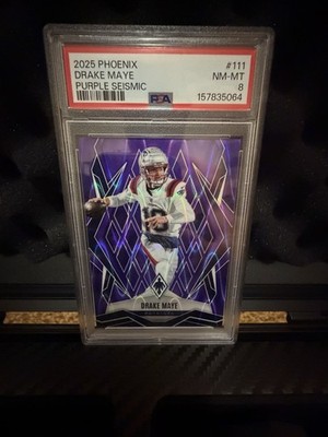 Panini Phoenix 2025 Drake Maye Patriots Purple Seismic 10/49 #111 PSA 8