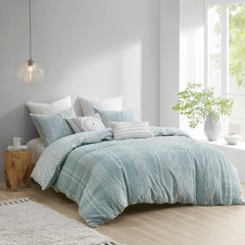 Trendy Aqua Stripe 100 Cotton Comforter Set with Shams - Full/Queen Size