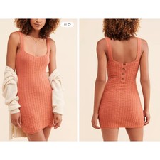 Free People Beach Short & Sweet mini sweater dress Ambered Coral Button Back Lg