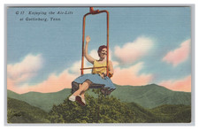 c1940's Enjoying Air-Lift Gatlinburg Tennessee TN Linen Unposted Postcard