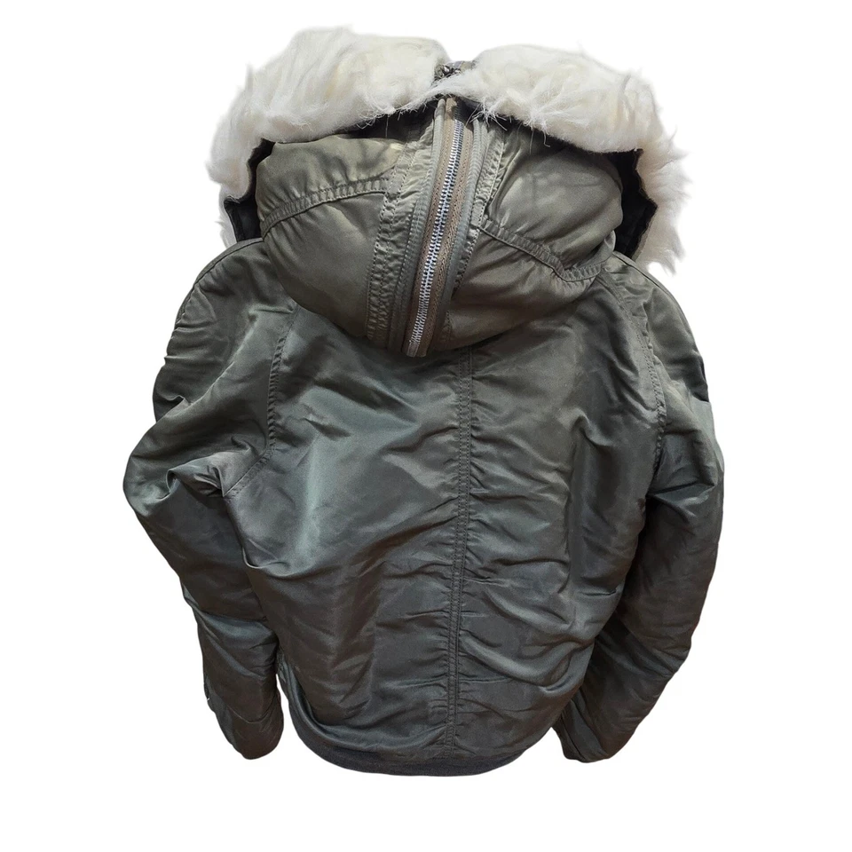 VINTAGE 70s Military Flying Jacket N-2B Mens Medium Heavy Attached Hood USA - Image 3 of 4