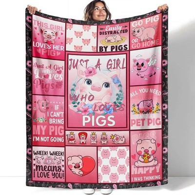 40x50 Inch Cute Piggy Quote Pattern Fleece Throw Blanket Soft Cozy Couch