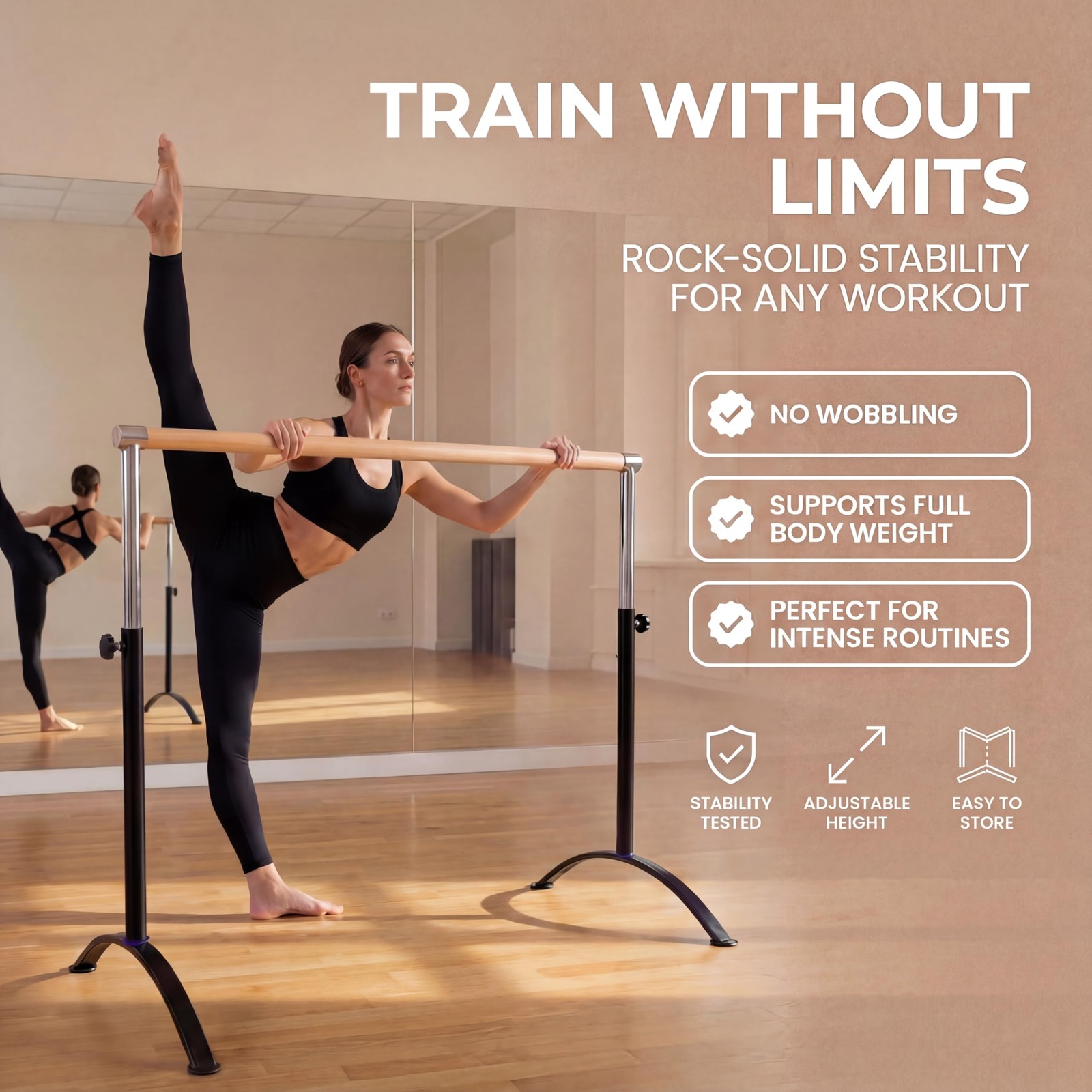 Ballet Barre Portable for Home or Studio, Adjustable Bar for Stretch, Pilates... thumbnail 3