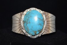 Sterling Silver Beautiful Blue Stone Southwestern Cuff Bracelet 6.0" FMG266