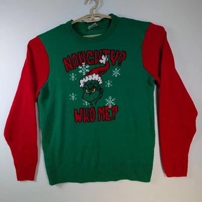 Grinch Naughty Ugly Christmas Sweater Mens M Red Green Colorblock Holiday Office - Image 1 of 4