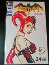 HARLEY QUINN SKETCH COVER BY BENNY POWELL W/ COA BATMAN BLANK #1