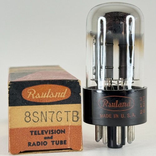 (1) Tested Rauland 8SN7GTB Tube with Box Black Angled T Plates Date Code 7-26