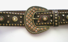 Leather Rock S Western Brown Leather Belt Pale Amber Crystals Antique Studs