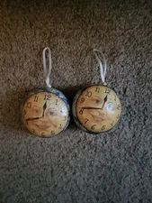 Paper Mache Man in the Moon Ornament Smiling Clock Face Sun 2.75in Lot Of 2