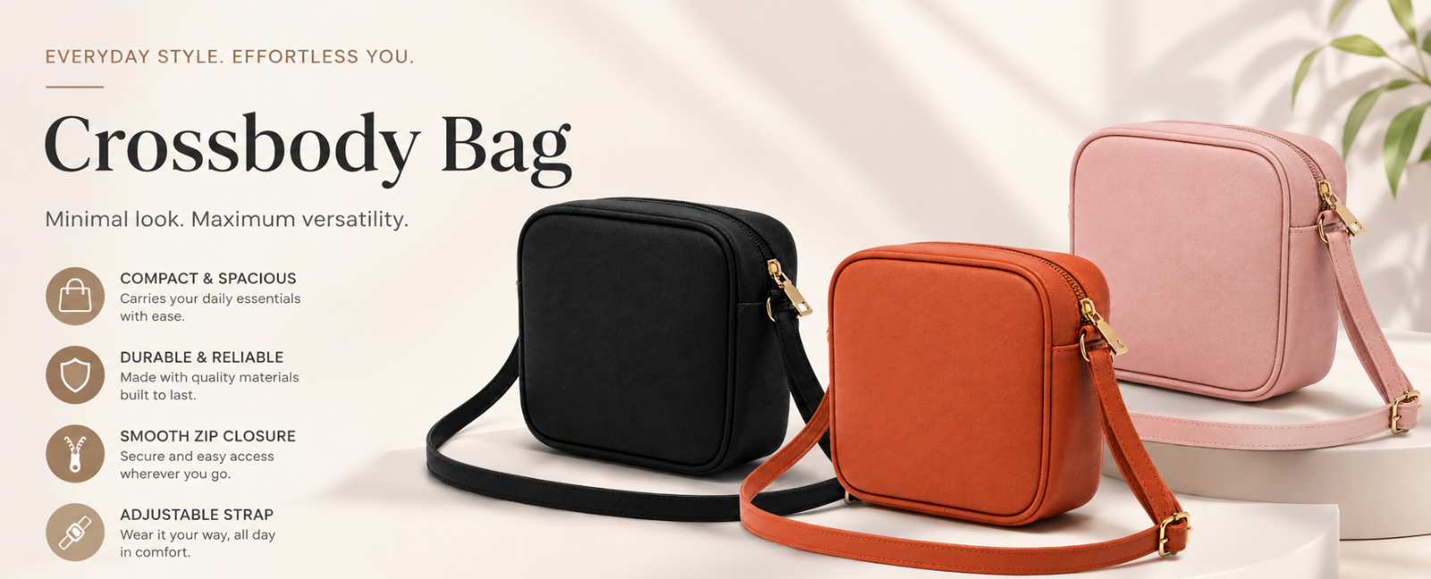 Crossbody handbag available in black blush pink and tan colours