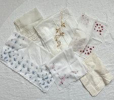 Handkerchiefs Lot of 6 Mixed White or Cream Lightweight Embroidery Lace Flowers