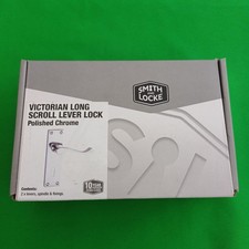 Chrome door handles - never used Victorian long scroll lever lock boxed