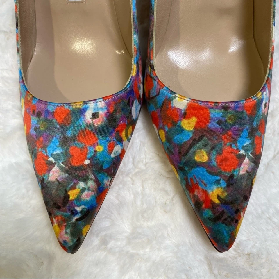 Zapatos de tacón Manolo Blahnik multicolor estampado floral satinado punta talla 39,5 Foto 3 de 4