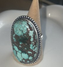 Natural Turquoise Large Oval Gemstone Ring 925 Sterling Size9 STATEMENT