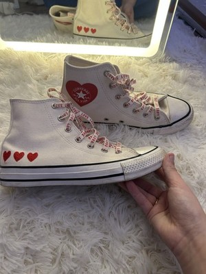 Converse All Star High Top Heart Love White Red Sneakers Unisex Kids US 4