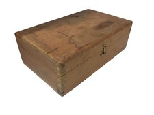 Brown Wooden Box with Hinged Lid  Metal Clasp in the front