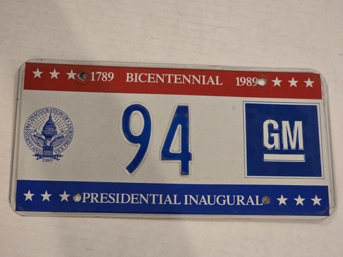 Bicentennial Inauguration License Plate GM Low Number 94 1989 George H W Bush