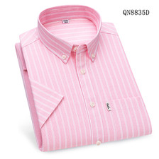 Mens Oxford Shirts Business Short Sleeves Cotton Striped Casual Summer Shirts