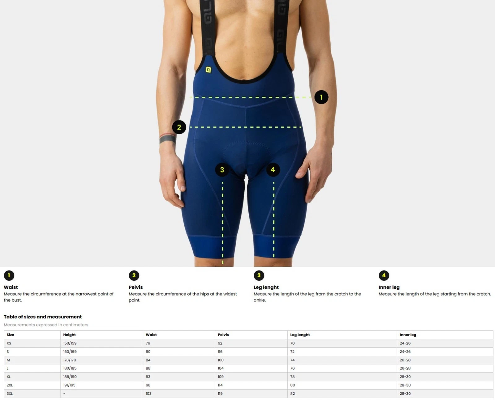 Alé Size Guide Bibshorts
