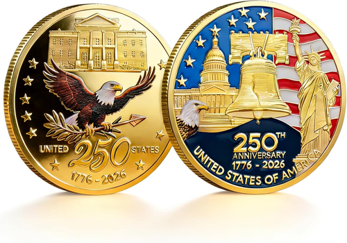 USA 250th Anniversary Commemorative Coin - Silver-Plated Eagle & Liberty Bell - Picture 1 of 5