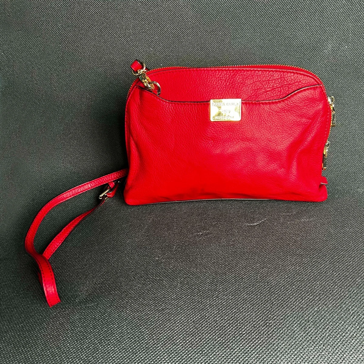 Vtg Maria Carla Italian Style Leather Bag 90s Crossbody Shoulder Purse Red