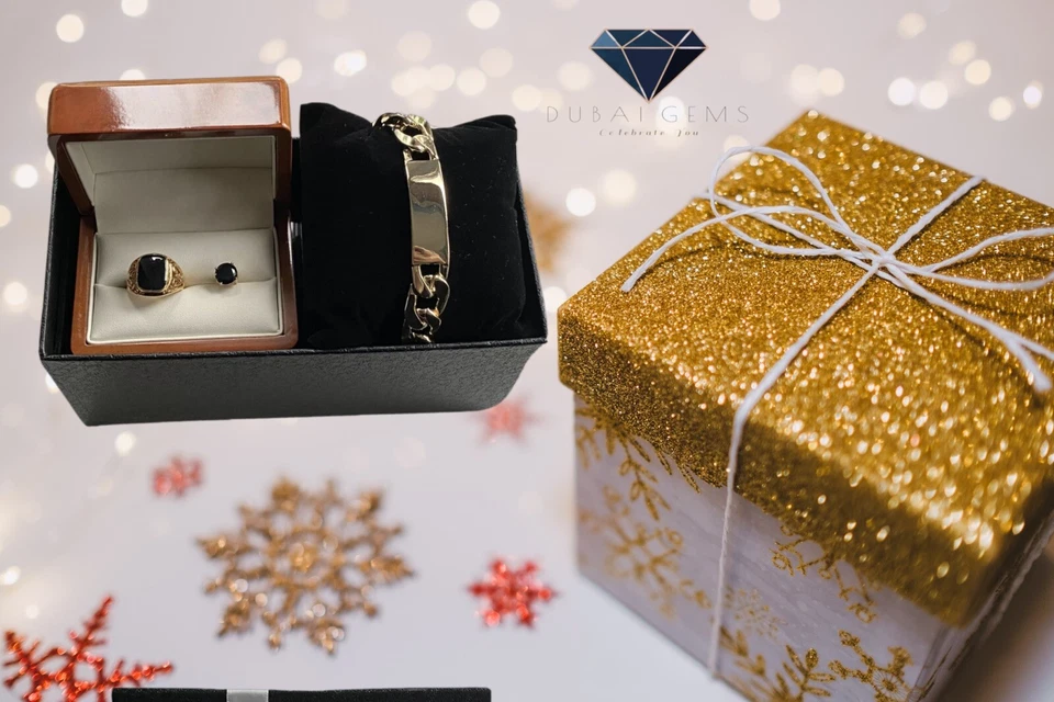 Juego de regalo de pulsera y anillo con nombre grueso con acabado oro amarillo para hombre Foto 4 de 4