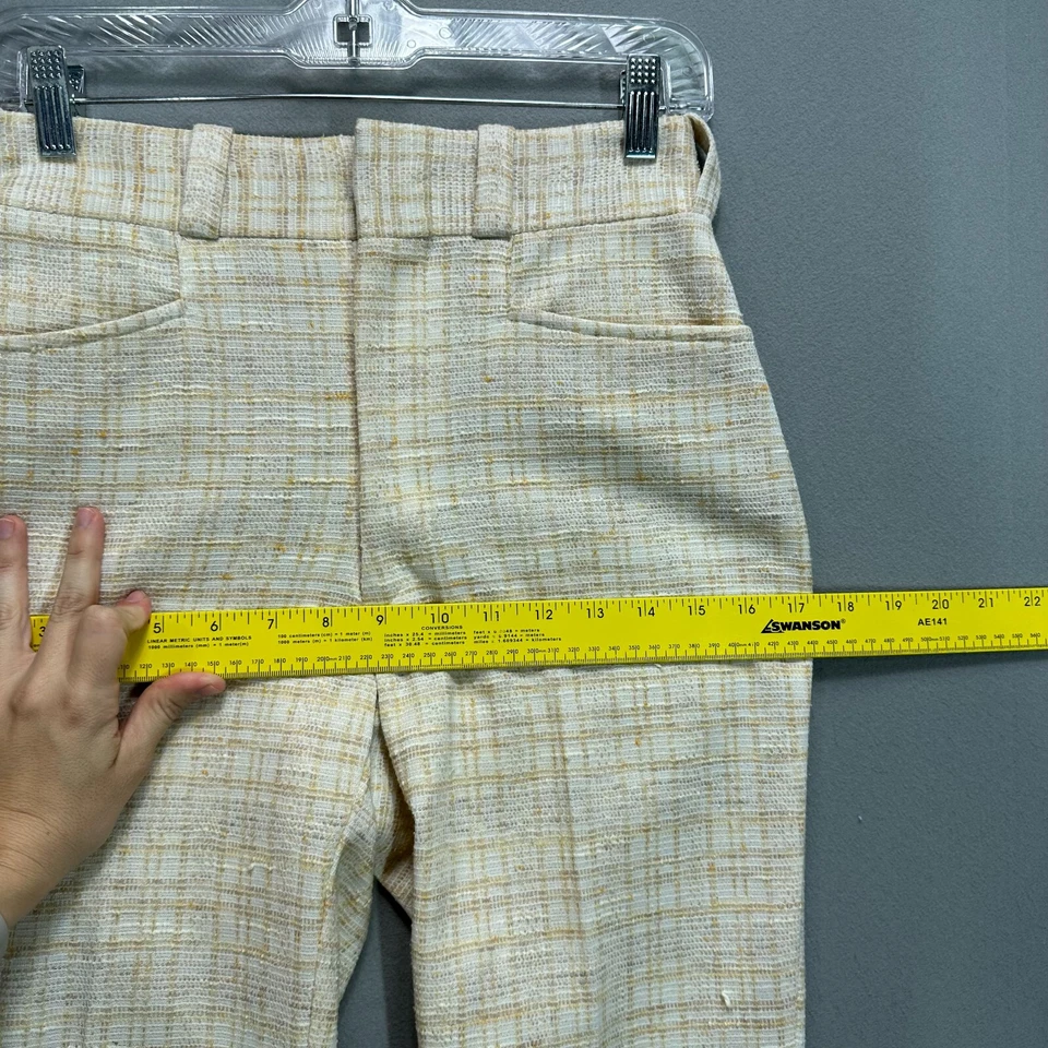 VTG 70s Bell Bottom Pants Flare Wide Leg Womens 26" Waist High Rise Tweed Plaid - Image 4 of 4