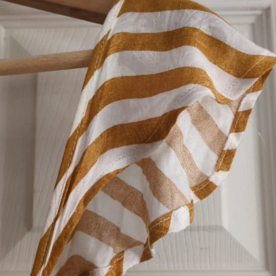 Love Fire 黄色条纹连衣裙,尺寸 L,人造丝飘动袖背心夏季沿海 — 第 4/4 张图片