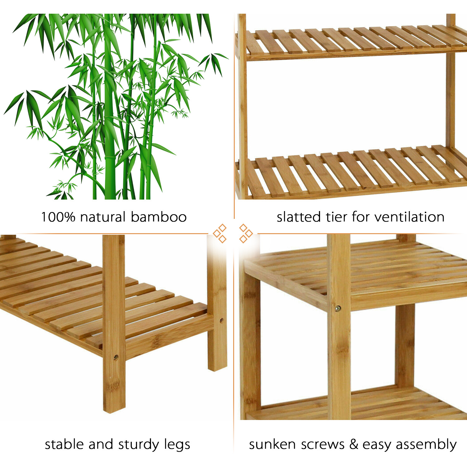 3 Tiers Bamboo Shelf Entryway Storage Shoe Rack Plant Holder Kitchen ...