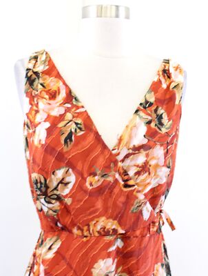 White House Black Market Orange Fall Floral Print Midi Dress Size 2 Side  Tie | eBay