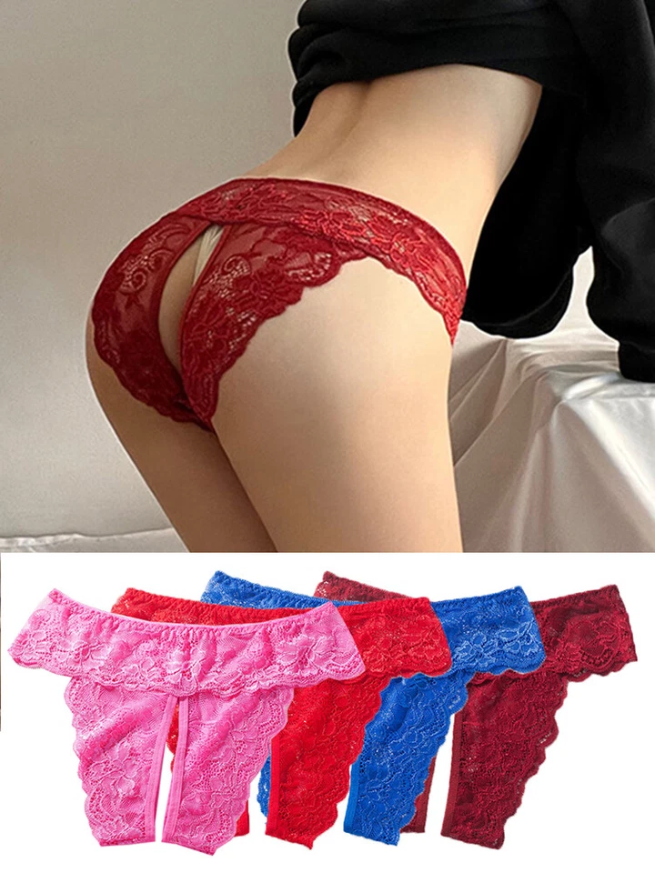 Damen Slip Panty Spitze Schritt offen String Dessous Reizwäsche Tanga Unterhosv☆ - Bild 4 von 4