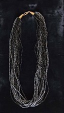 Black Spinel Beaded Multiple Strand Necklace Gold Tone Clasp